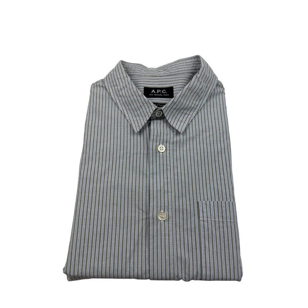 APC Mens Short Sleeve Striped Button Down Shirt Gray‎ Blue M 21E2-COEMO-H12347